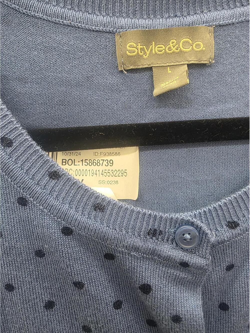 STYLE CO WOMENS BUTTON-UP CARDIGAN SWE BLUE DOT L - Picture 3 of 6